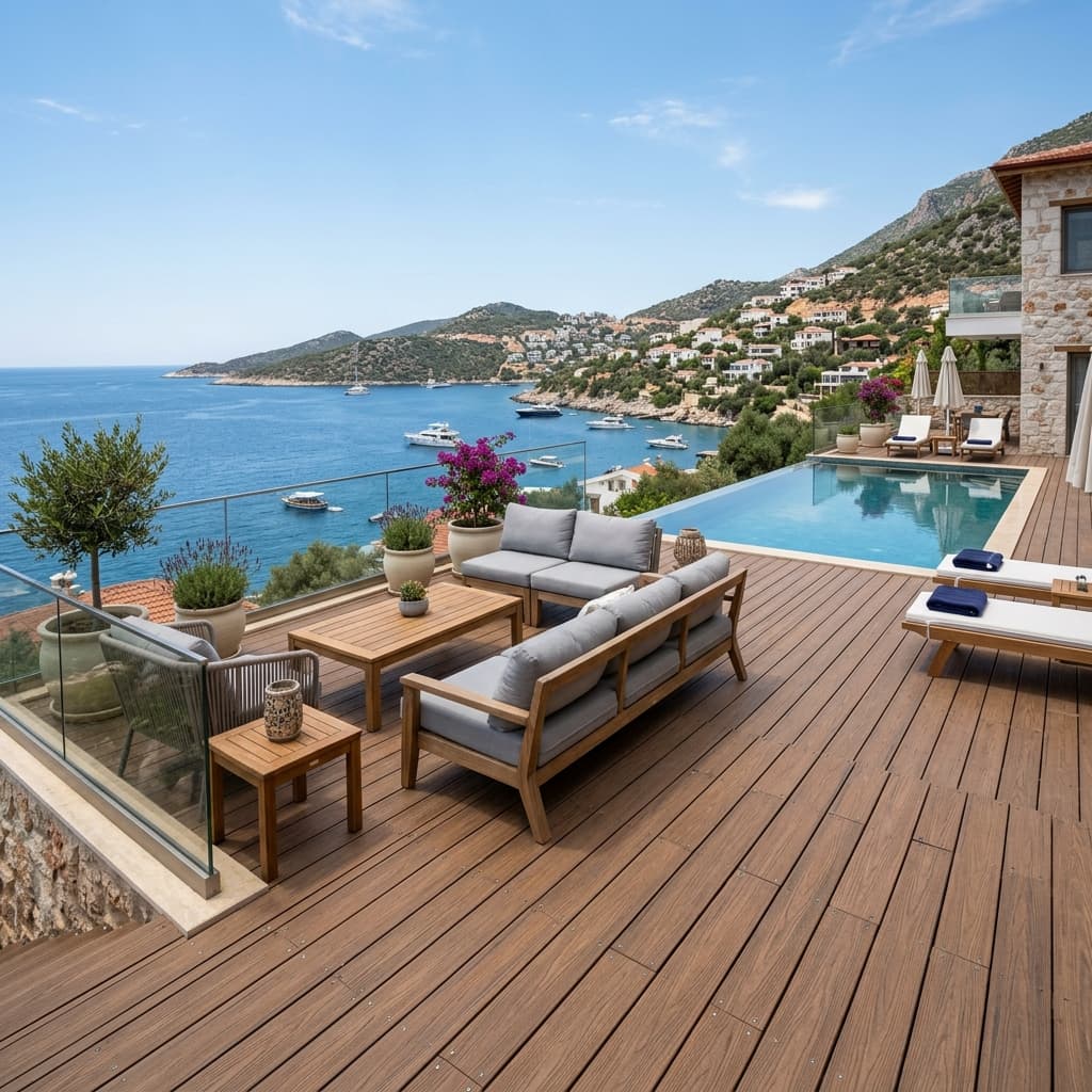 Kalkan Lüks Villa Havuz Başı Kompozit Deck Uygulaması